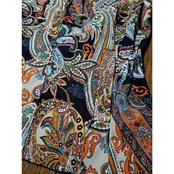 Medium Erin Jordon Paisley Floral Full Zip Blazer Jacket 3/4 Ruffle Sleeve - Picture 5 of 6